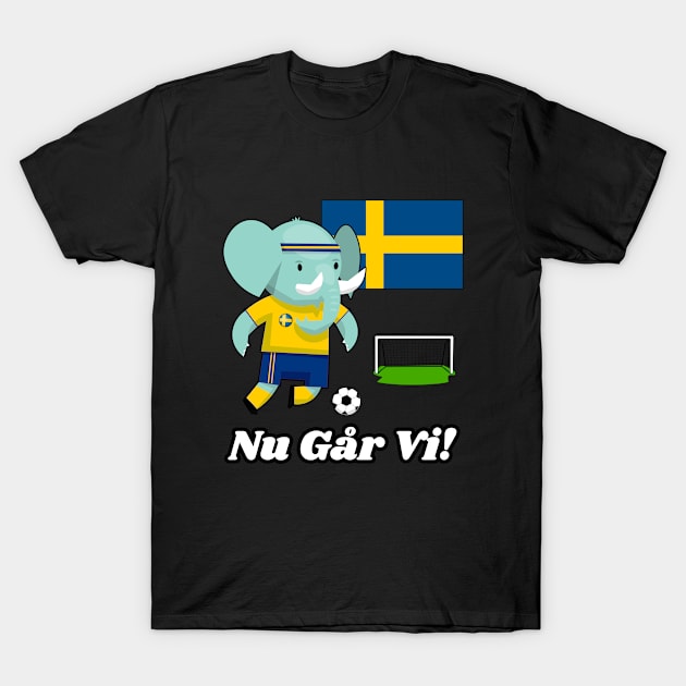 ⚽ Sweden Football, Elephant Scores a Goal, Nu Går Vi! Team Spirit T-Shirt by Pixoplanet